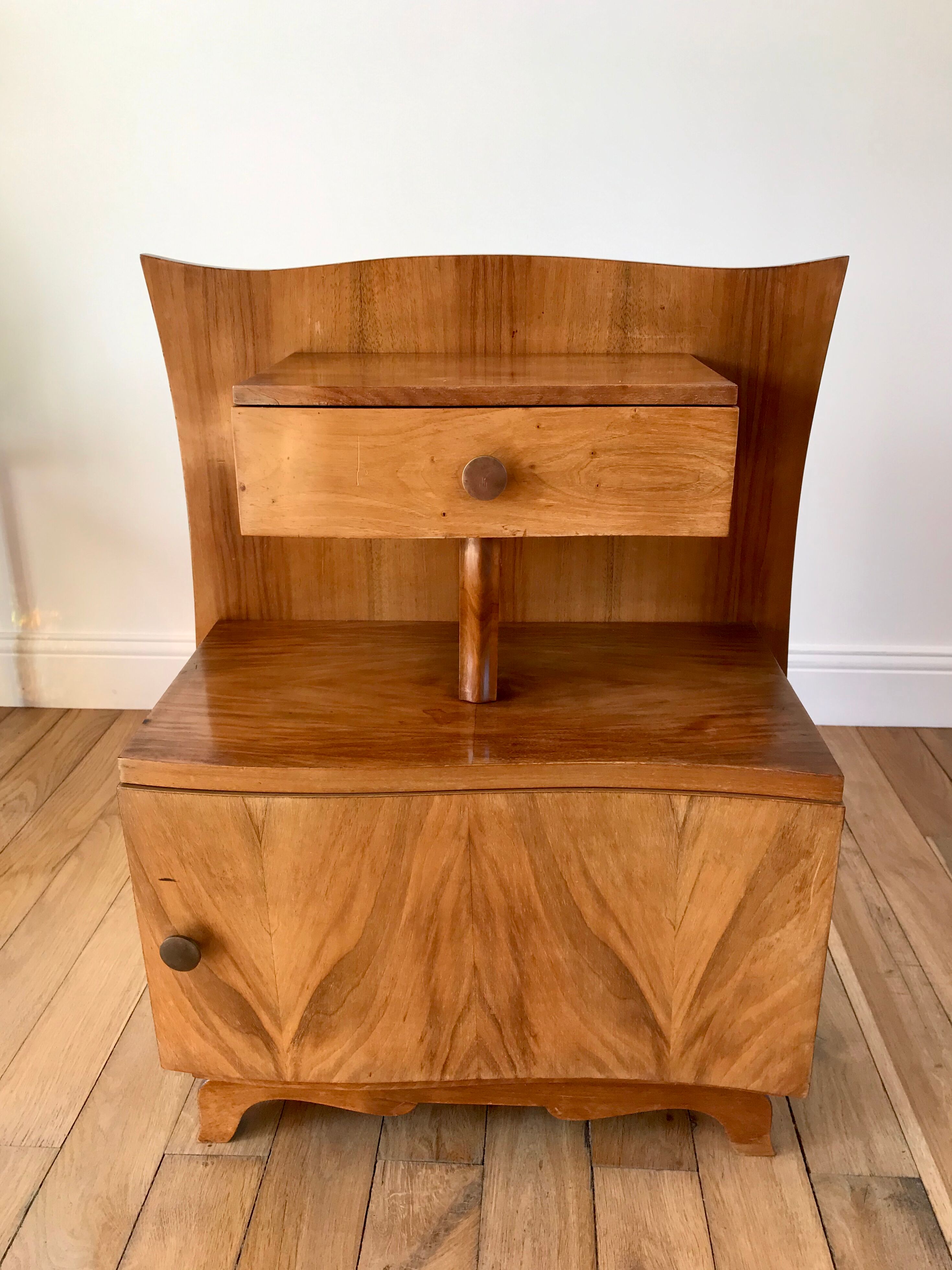 Bedside table in beech wood art deco 30s