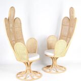 Pair of rattan and cane armchairs