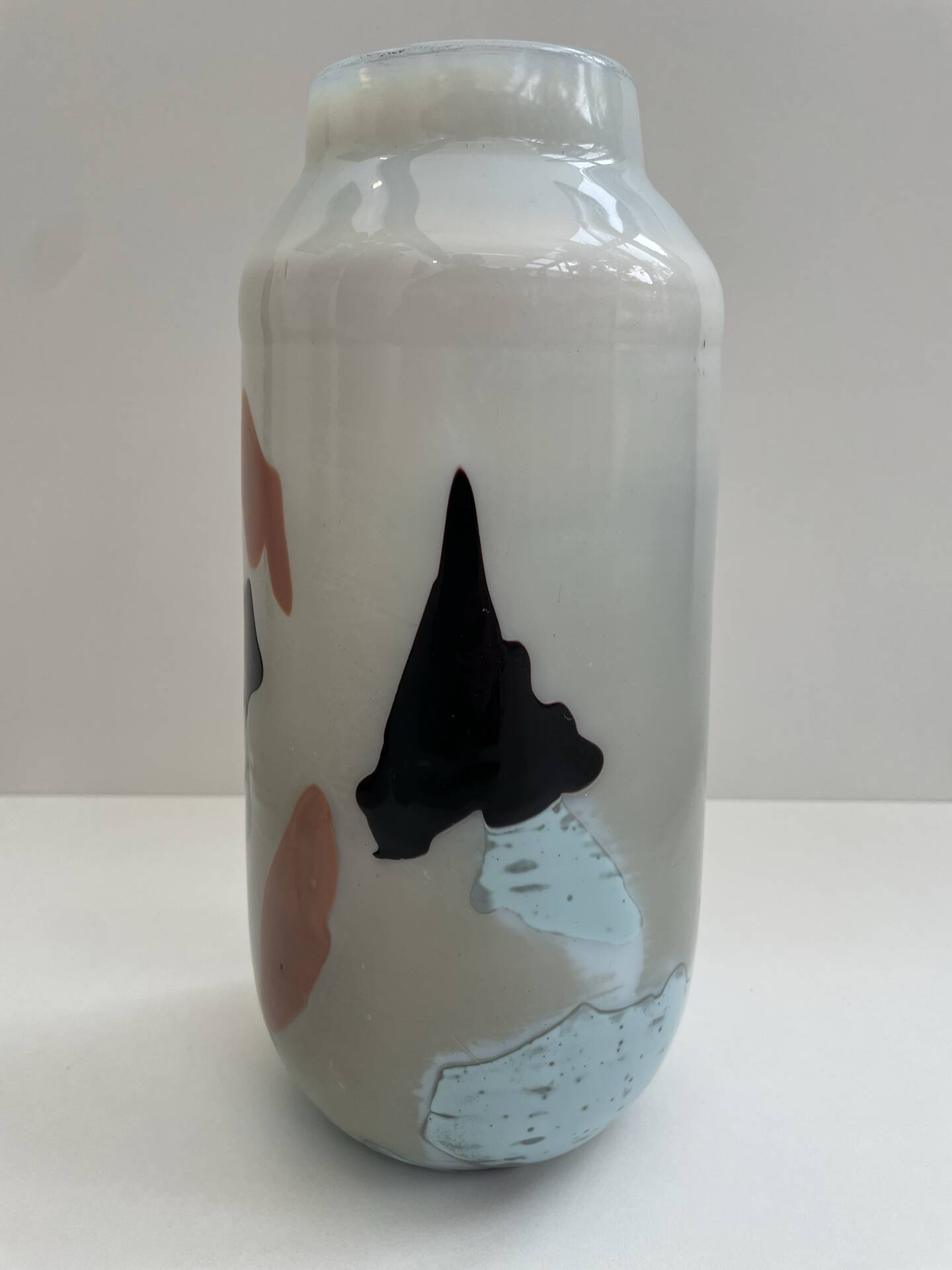 Blown opaline glass vase with coloured inclusions