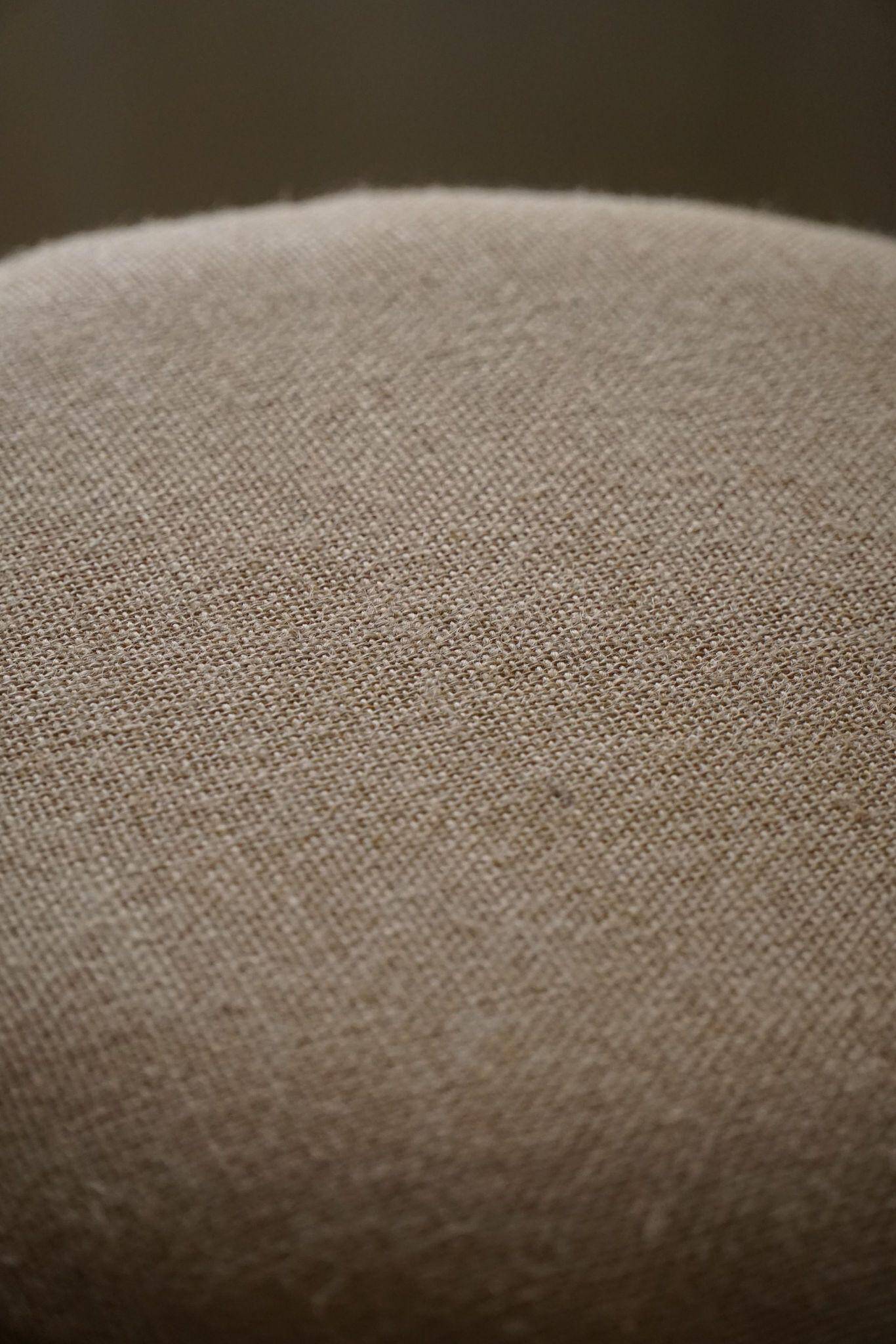 Modern Swedish, set of 14 stackable stools in birch and hessian fabric, 1980s.