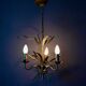 Vintage wheat spike chandelier in gold metal, 3 lights, 1970s Hollywood Regency.