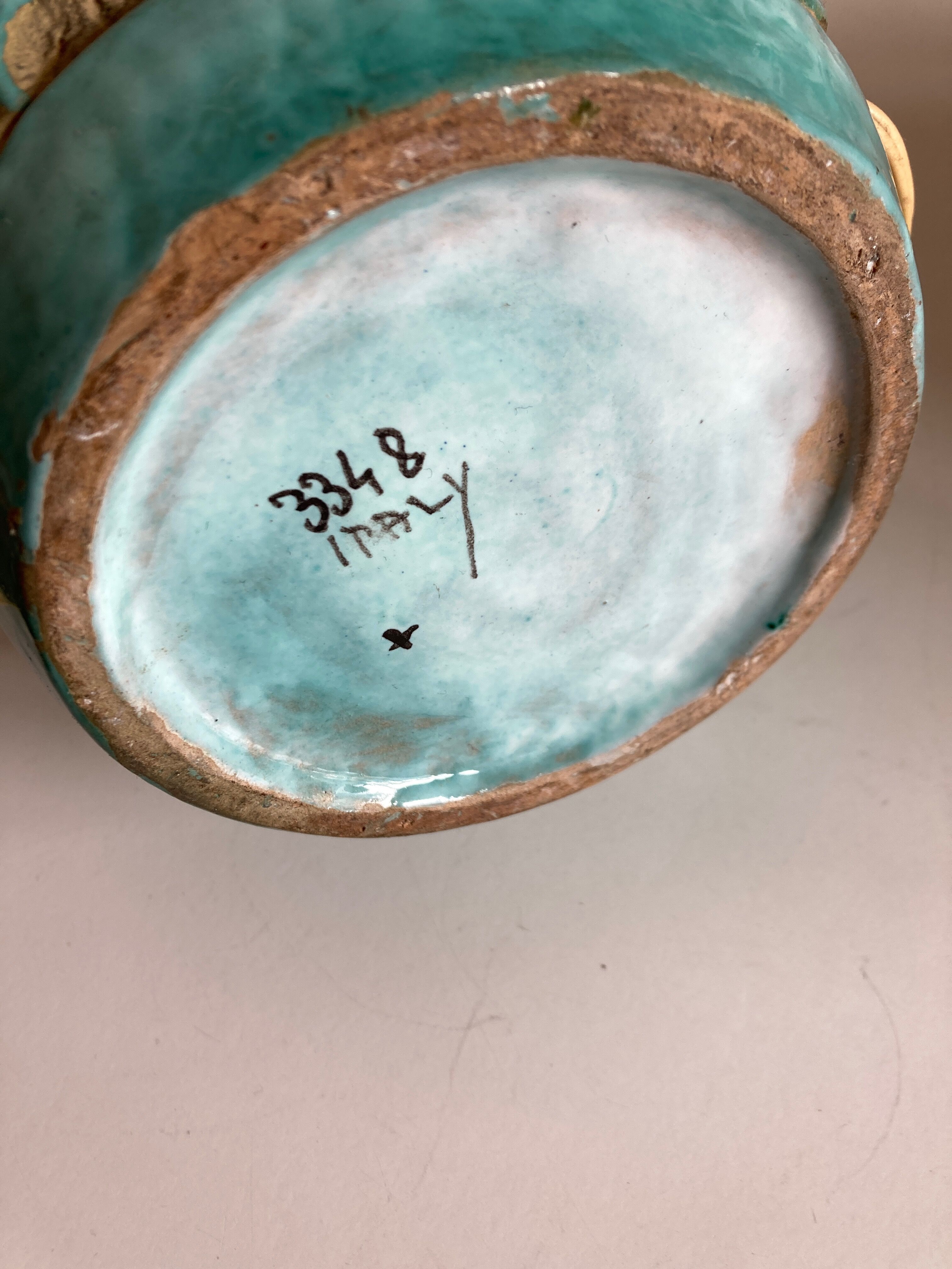 Italian glazed ceramic lamp 1960 mid century Bitossi turquoise