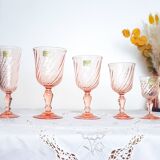 6 vintage white wine glasses in pink Rosaline Arcoroc Luminarc glass 10 cl