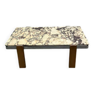 Grande table basse italienne vintage du milieu du siècle avec plateau en marbre Calacatta Violetta