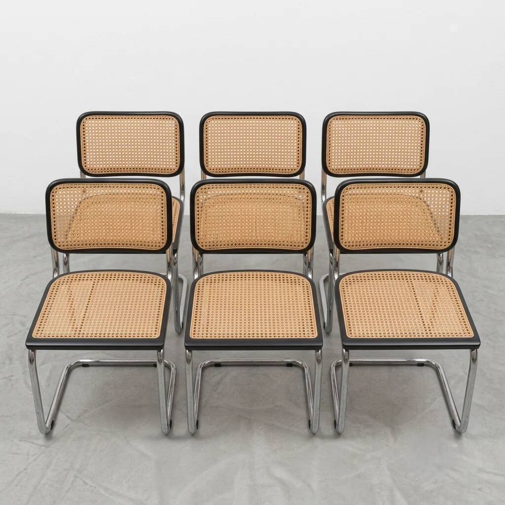 Lot de 6 chaises Cesca B32 noires Marcel Breuer Italie années 80