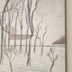 Oil painting on panel Winter landscape with snow Signed Bazin