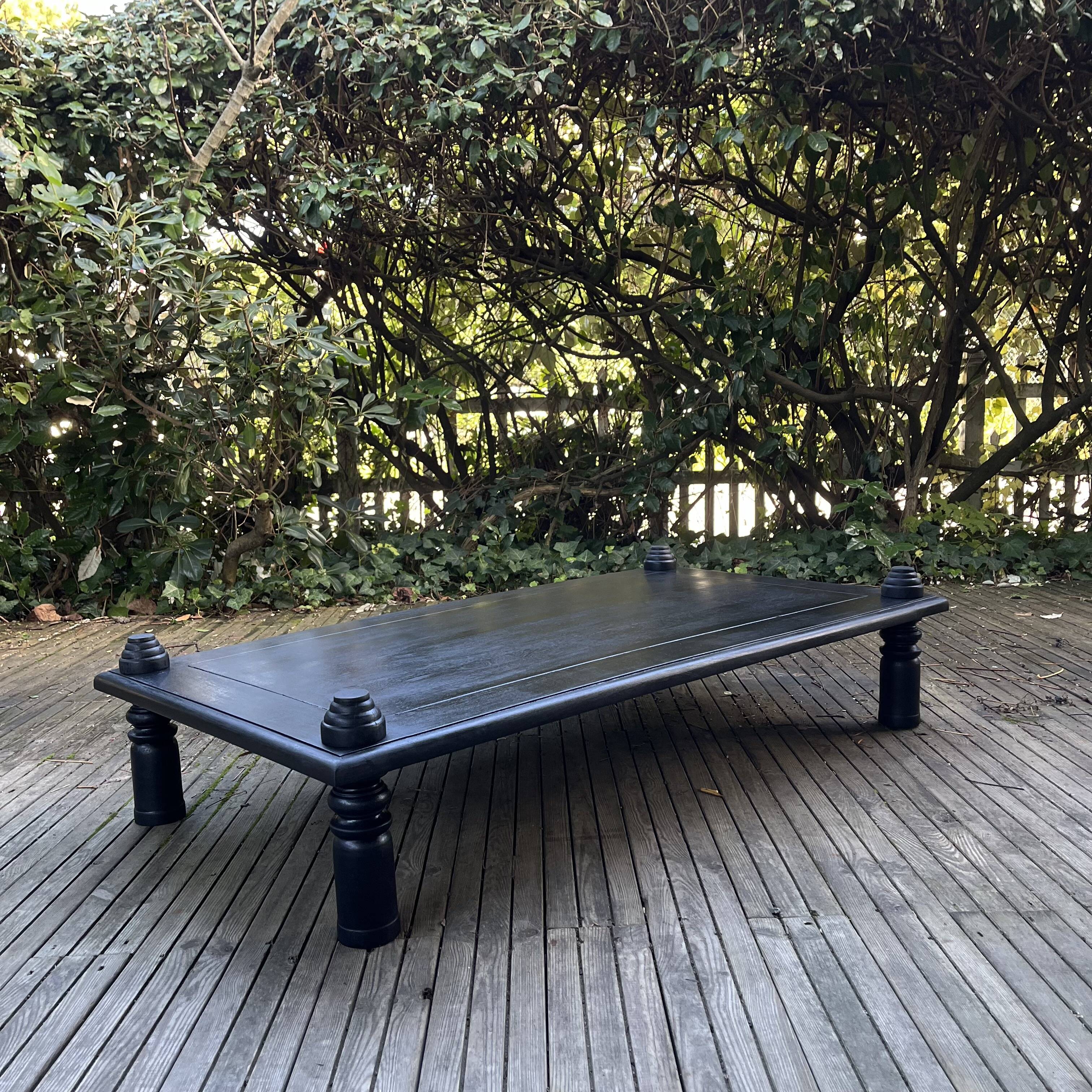 Brutalist black stained wood coffee table
