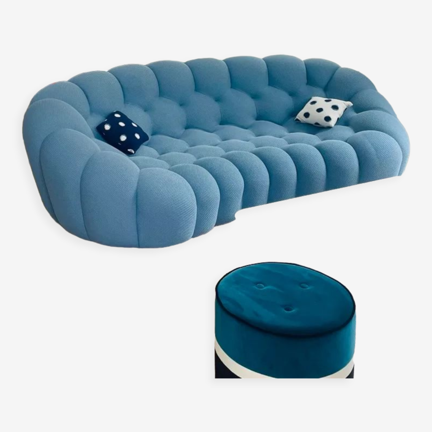 Canapé 3 places arrondi Roche Bobois Bubble 2 bleu denim | Selency