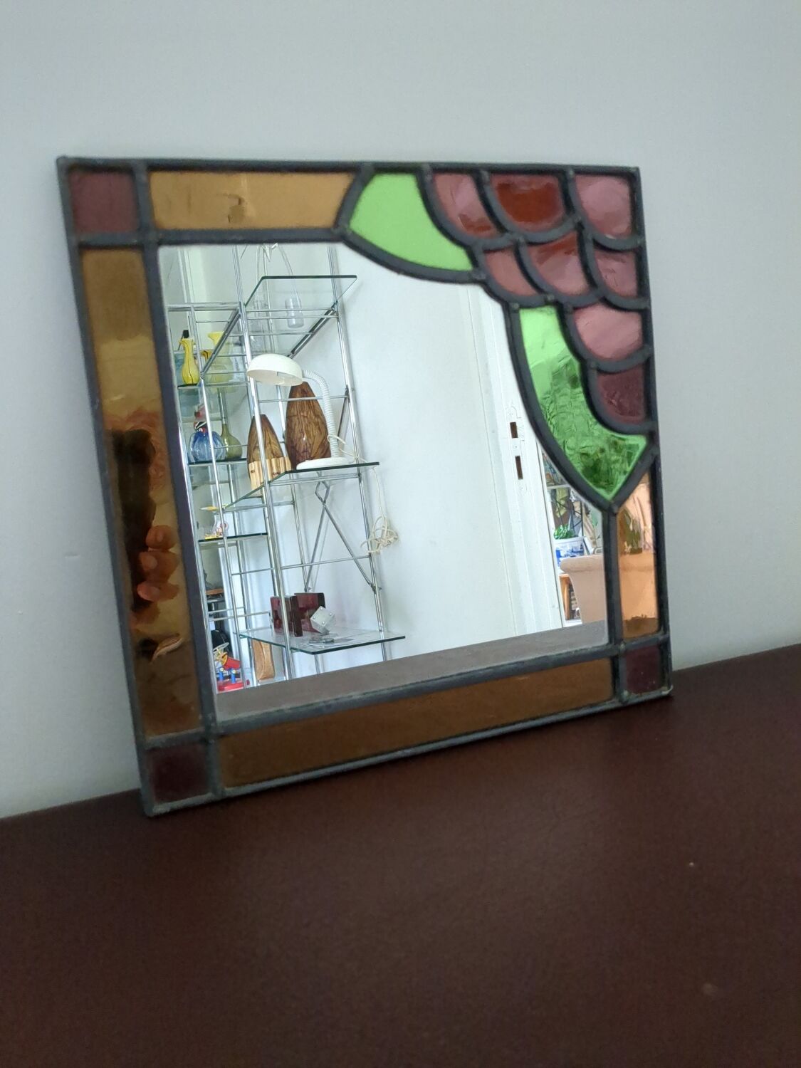 Ancien miroir vitrail antique french work