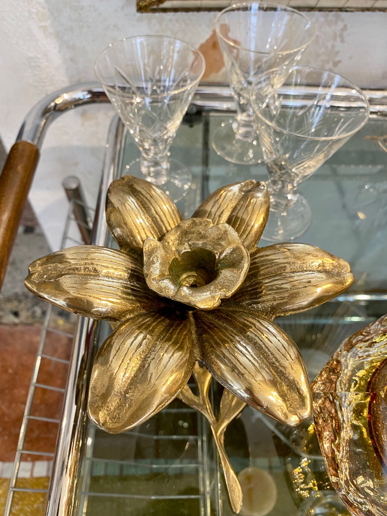 Bougeoir fleur en laiton