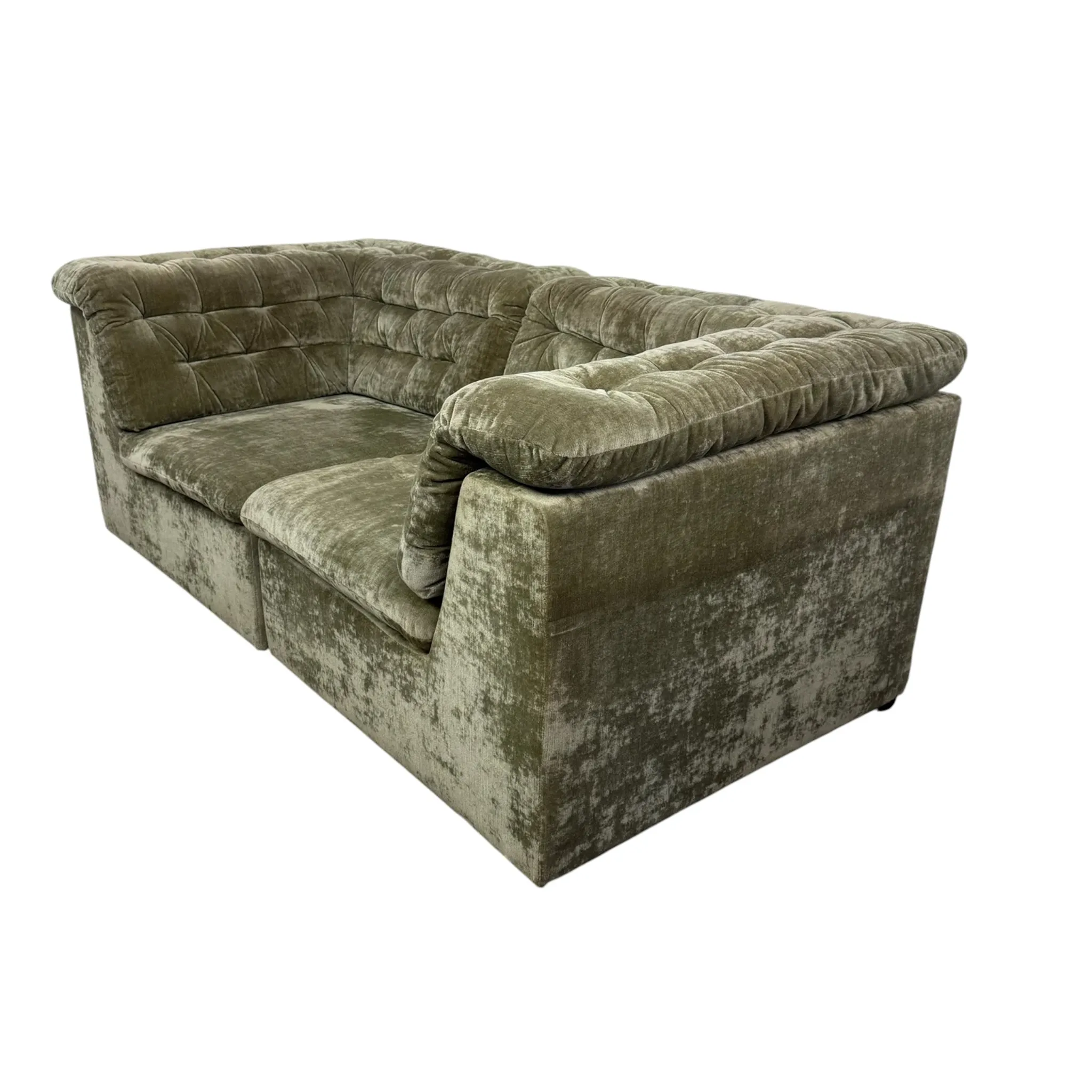 Vintage Modular Velvet Sofa Olive 2 seater