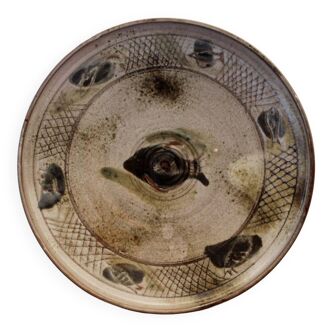 Glazed stoneware dish with fish decoration Chantal and Thierry Robert