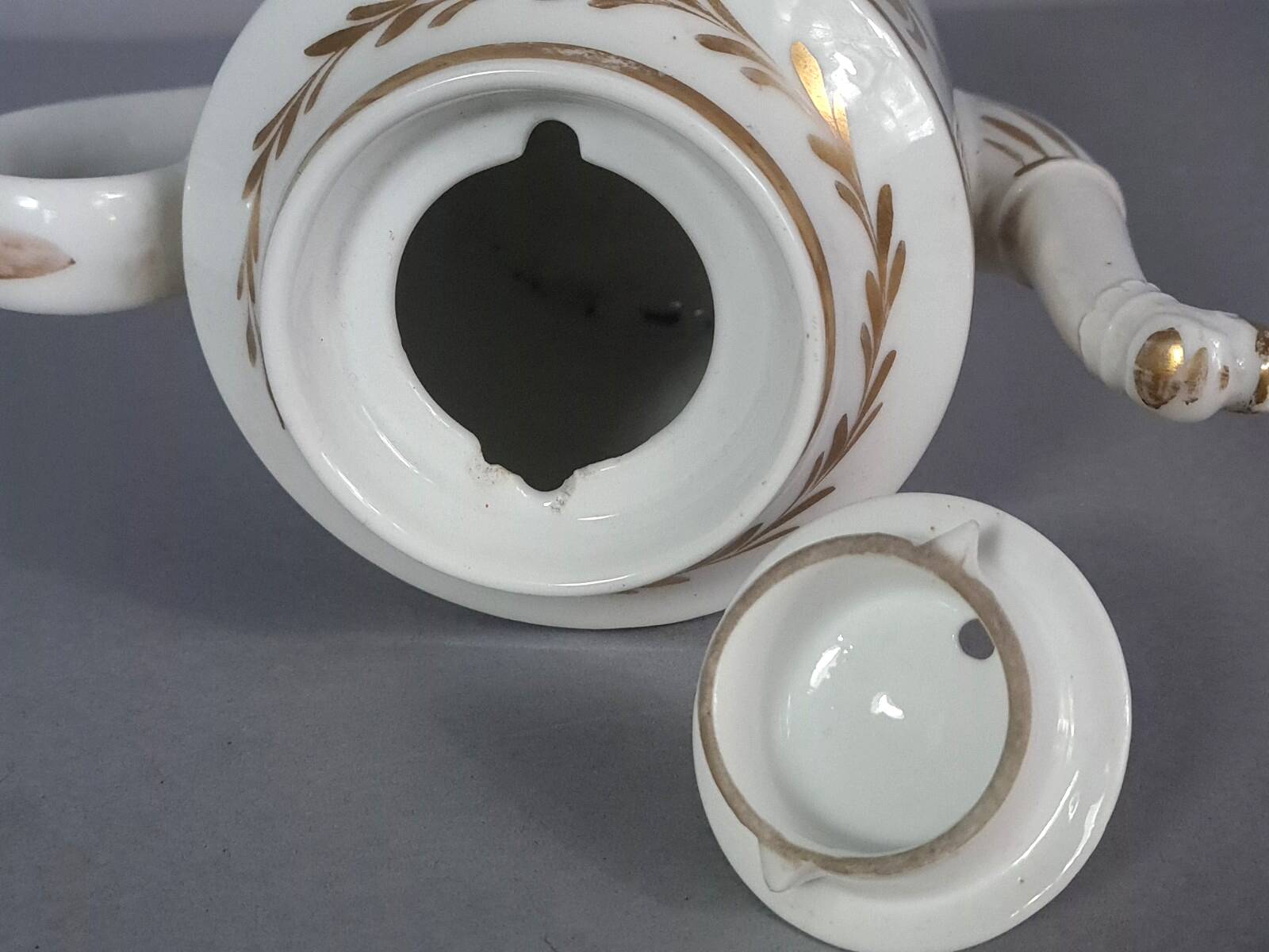 Antique coffee service: jug + 2 cups, old Paris porcelain, 19th century C657