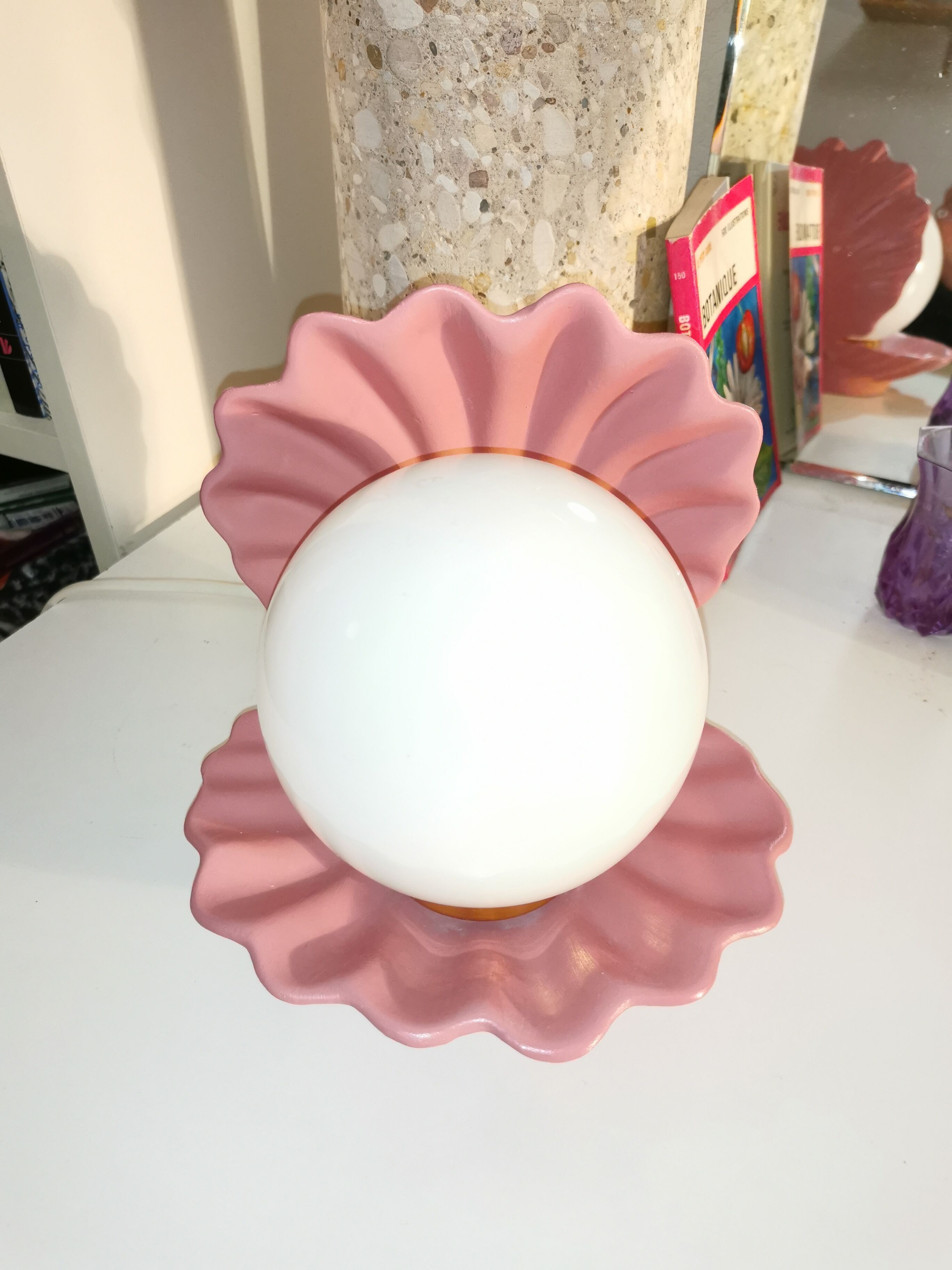 Ceramic shell lamp and opaline bead, saint-jacques, france, 1980