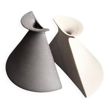 Pair of cream and grey ceramic vases from the 1970s