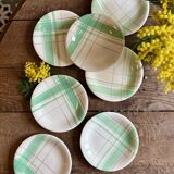 Set of 7 vintage dessert plates, Montréal green model by Salins.