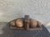 Pair of vintage carved wood and metal ball bookends