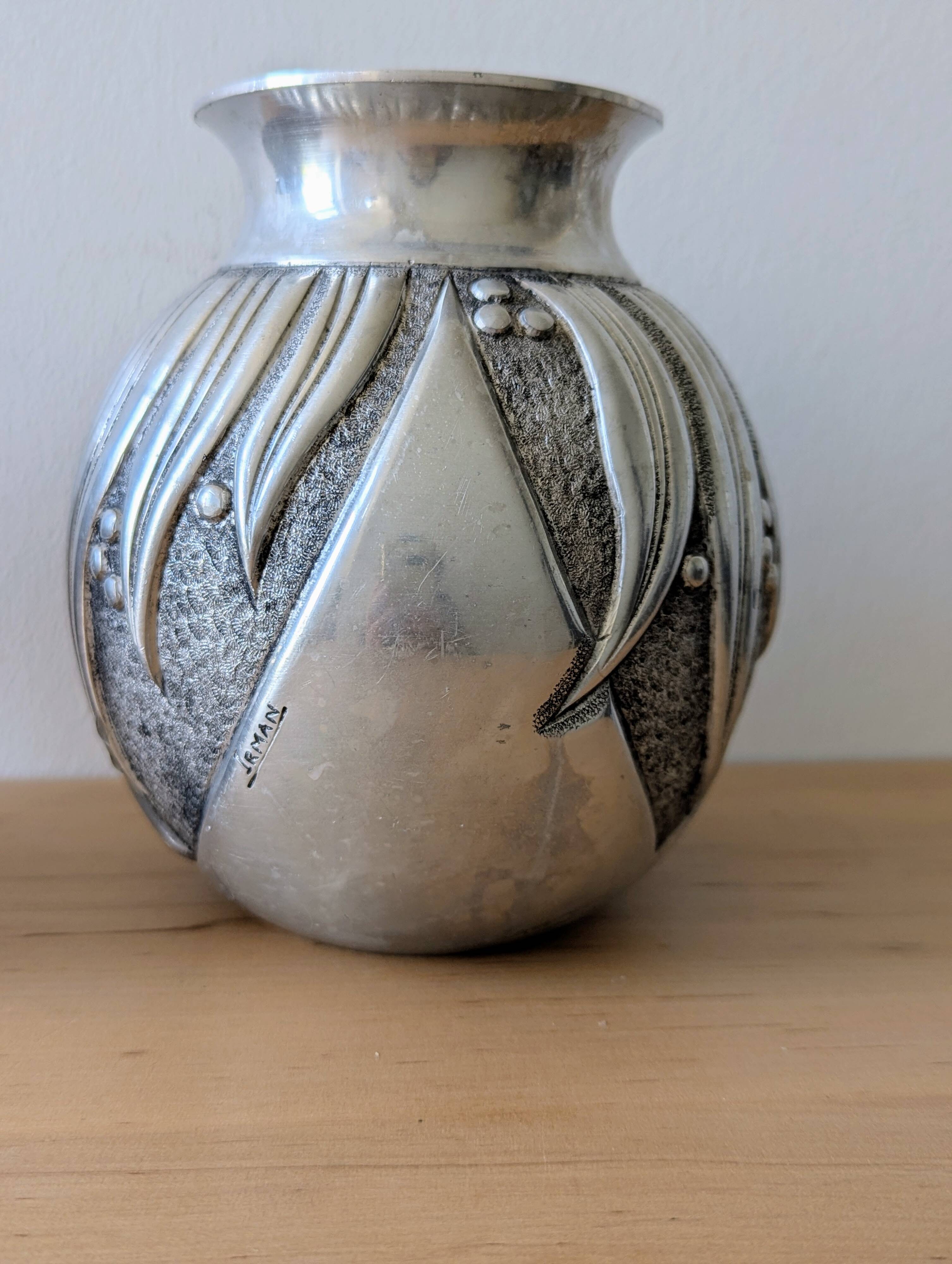 Pair of irman vases in aliometal, french design, 1950