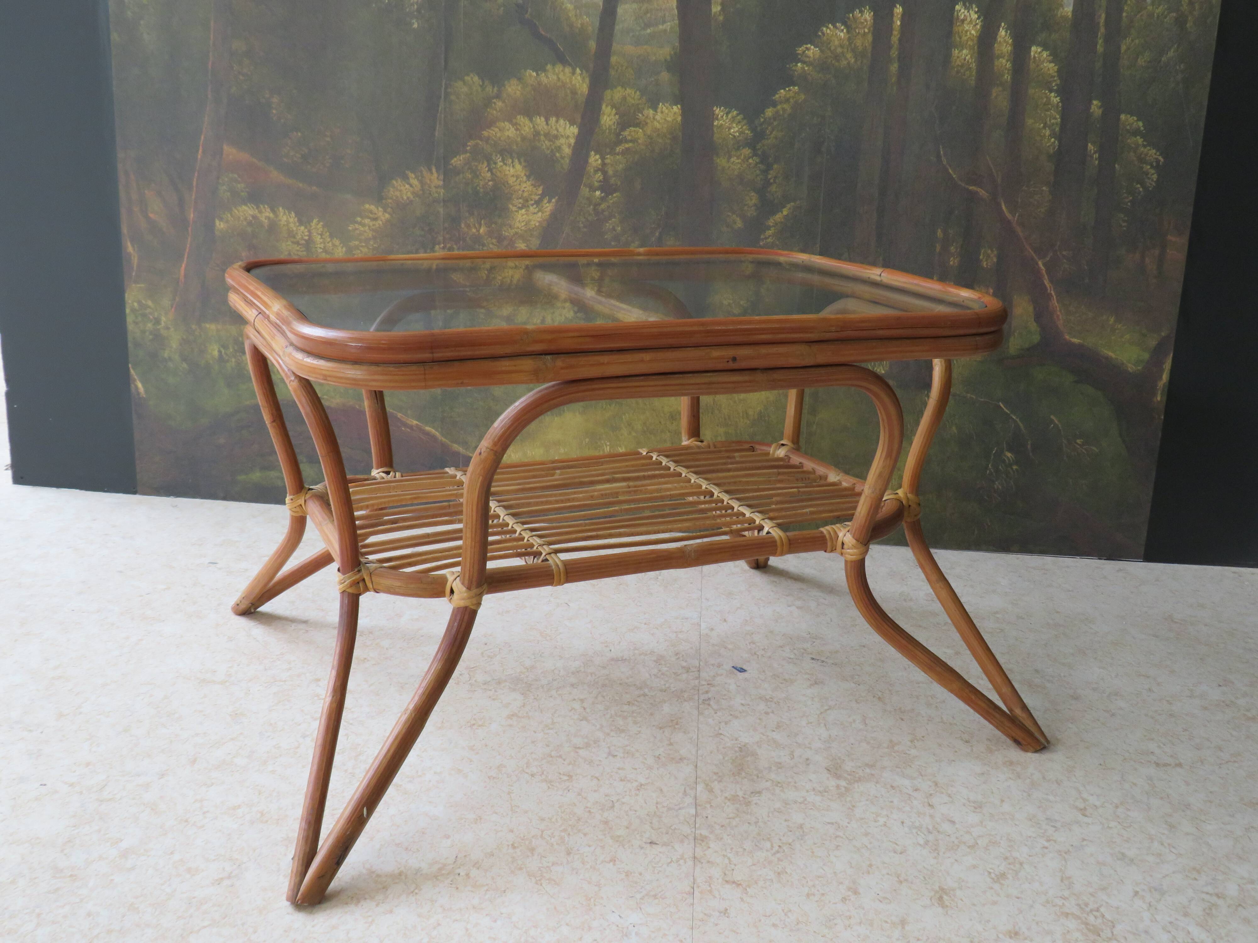 Rattan and glass coffee table