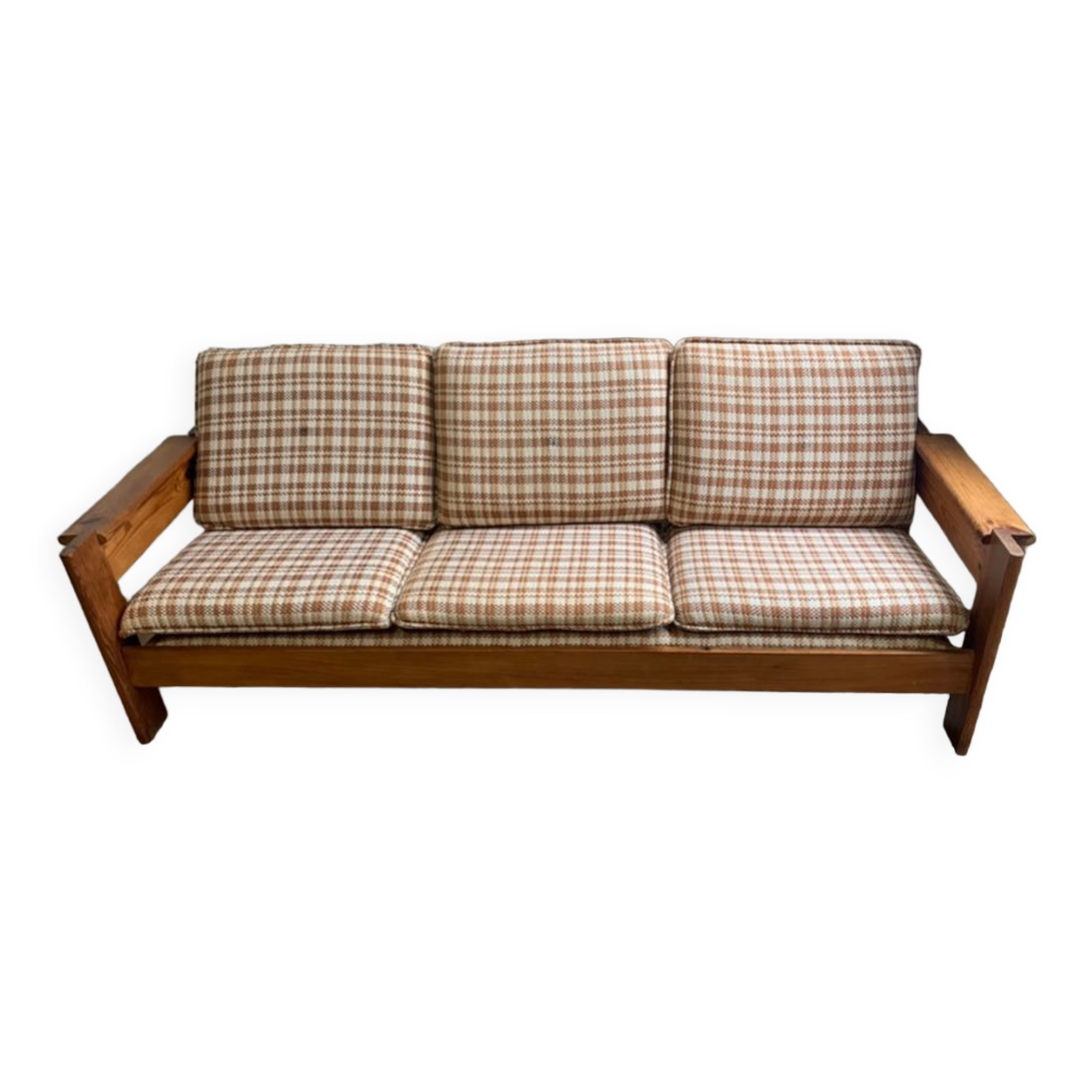 Brutalist pine sofa and armchair, france, 1960
