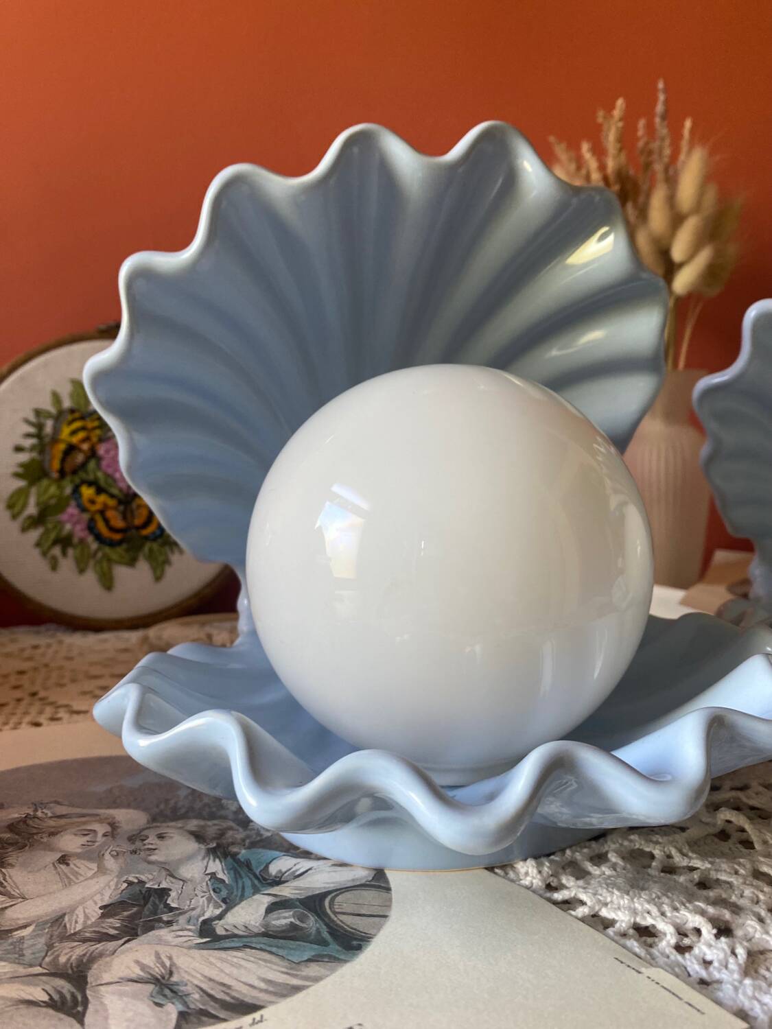 Rare pair of vintage shell lamps