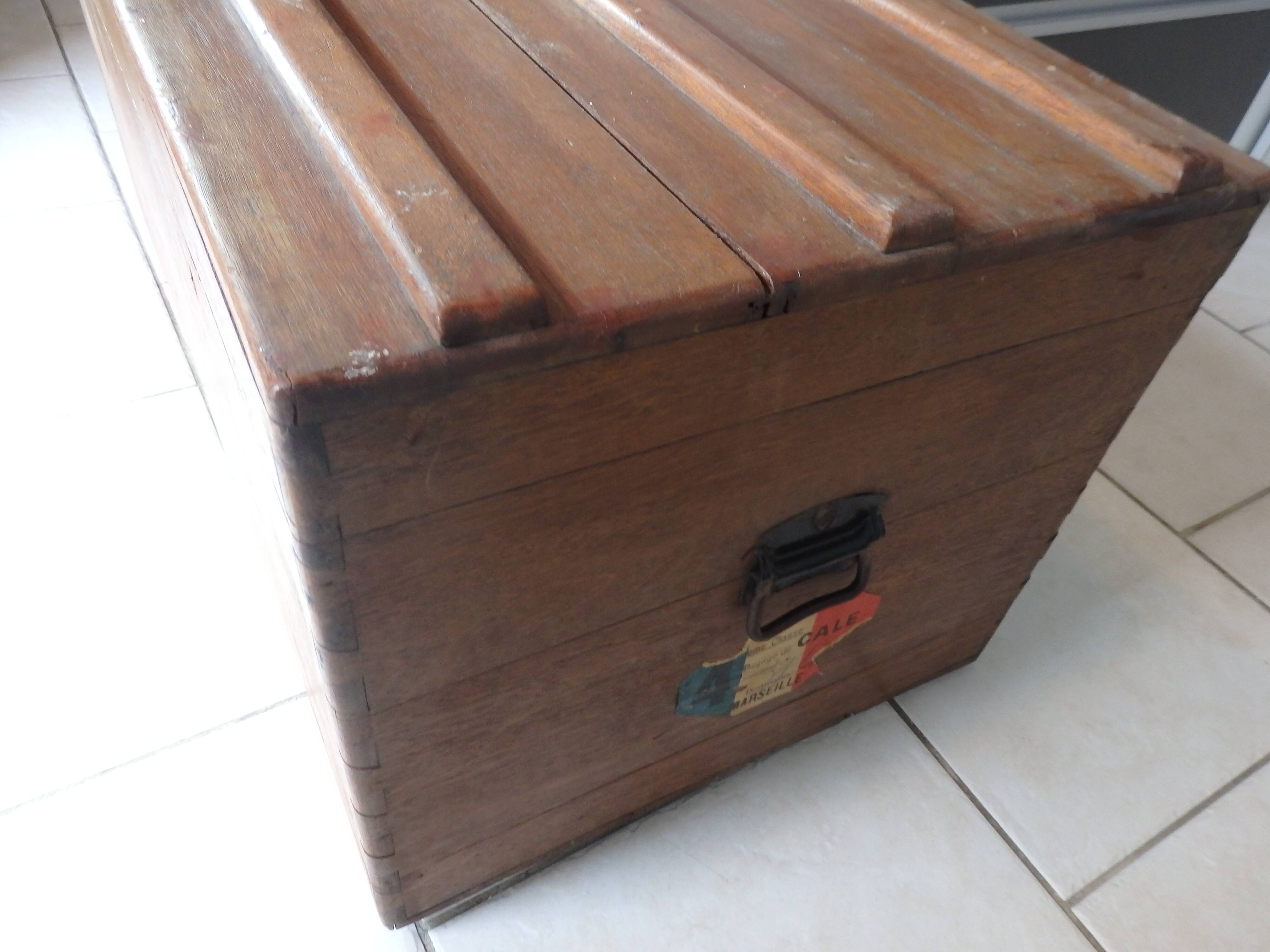 Old military travel trunk with oak key and label