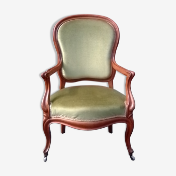 Fauteuil style Louis Philippe velours vert