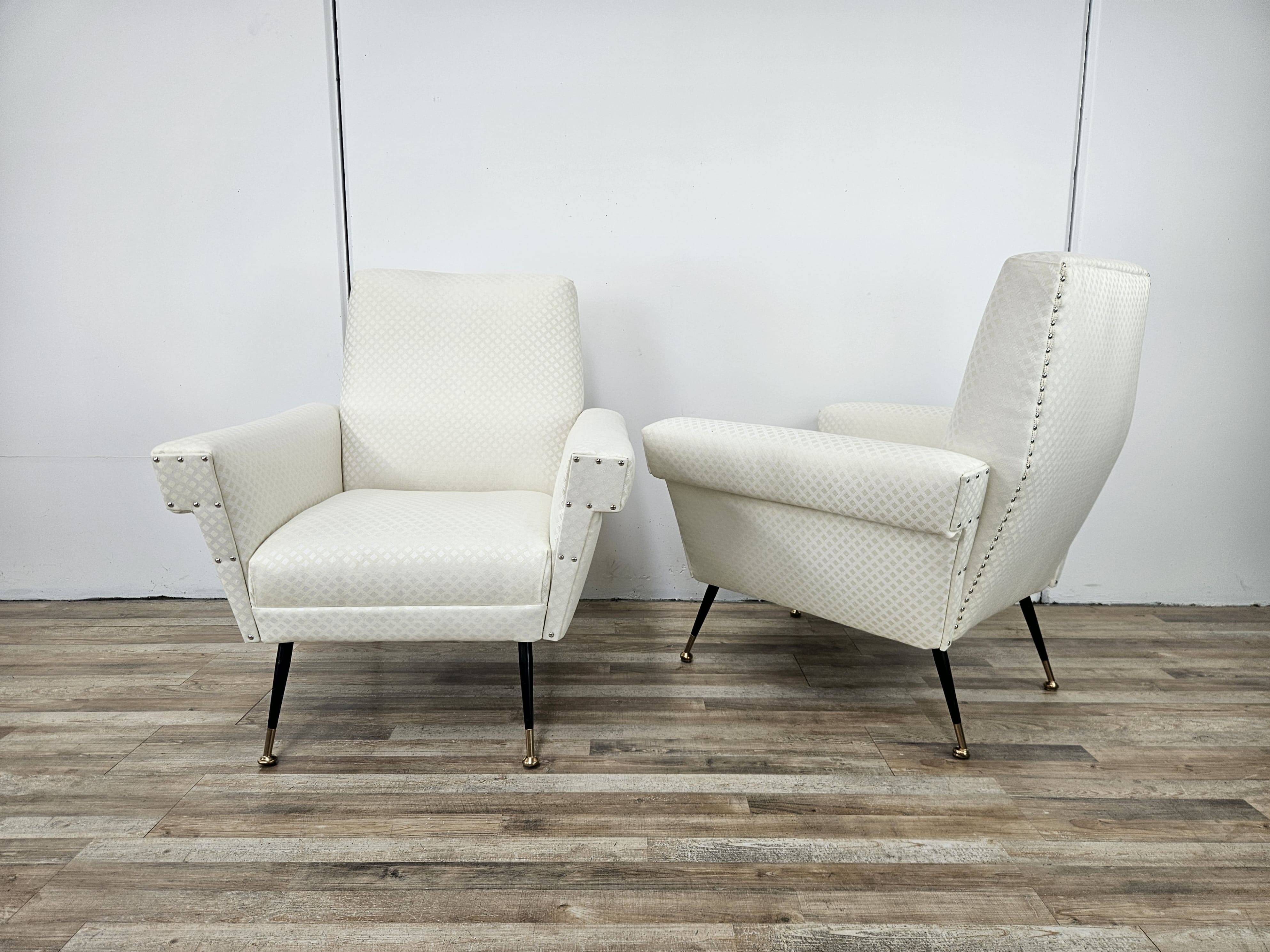 1950s Italian Armchairs Design in Cream Fabric with Iron Legs