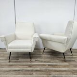 1950s Italian Armchairs Design in Cream Fabric with Iron Legs