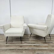 Italian armchairs from the 1950s in cream fabric with iron legs.
