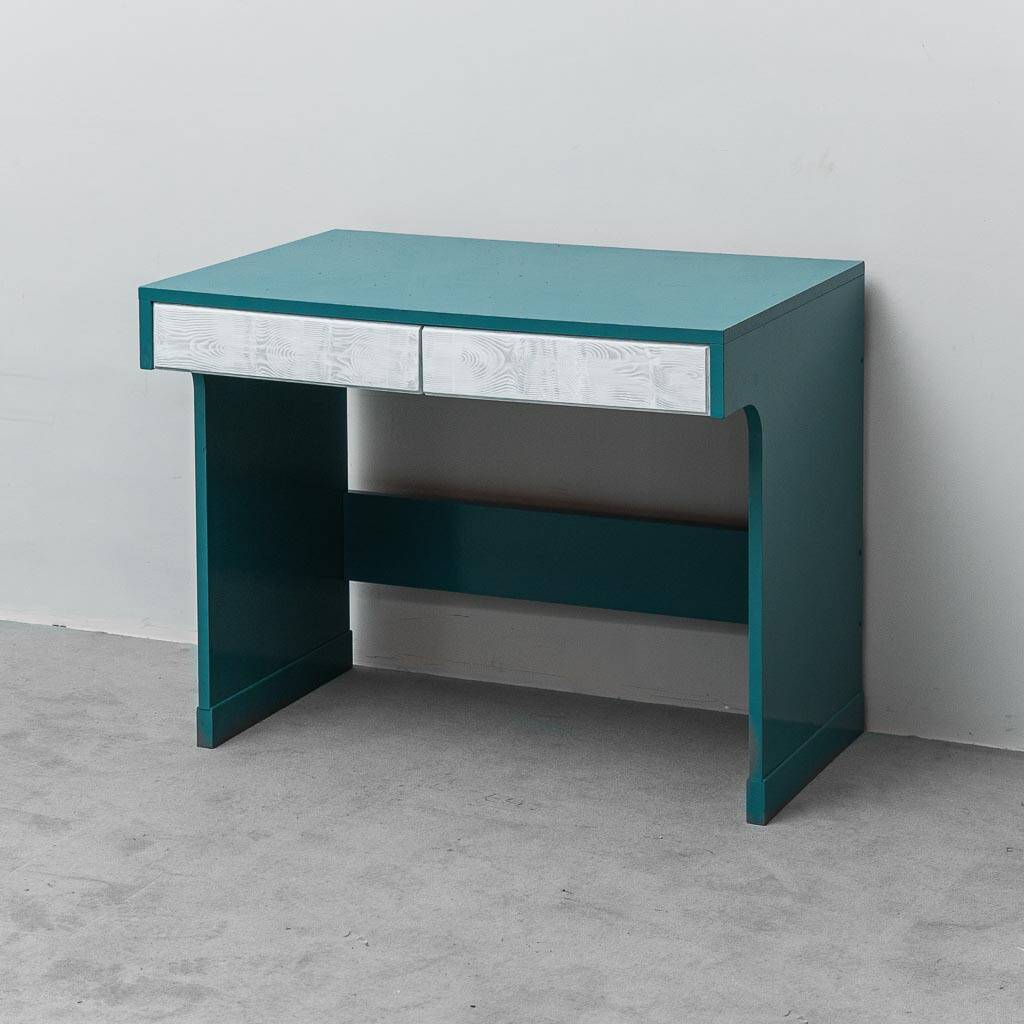 Vintage petrol green desk with drawers 1970s modernism