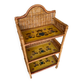 Meuble D’appoint Étagère Rotin 3 Plateaux Peint Années 60 Vintage