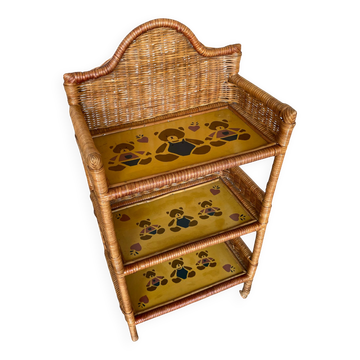 Meuble D’appoint Étagère Rotin 3 Plateaux Peint Années 60 Vintage