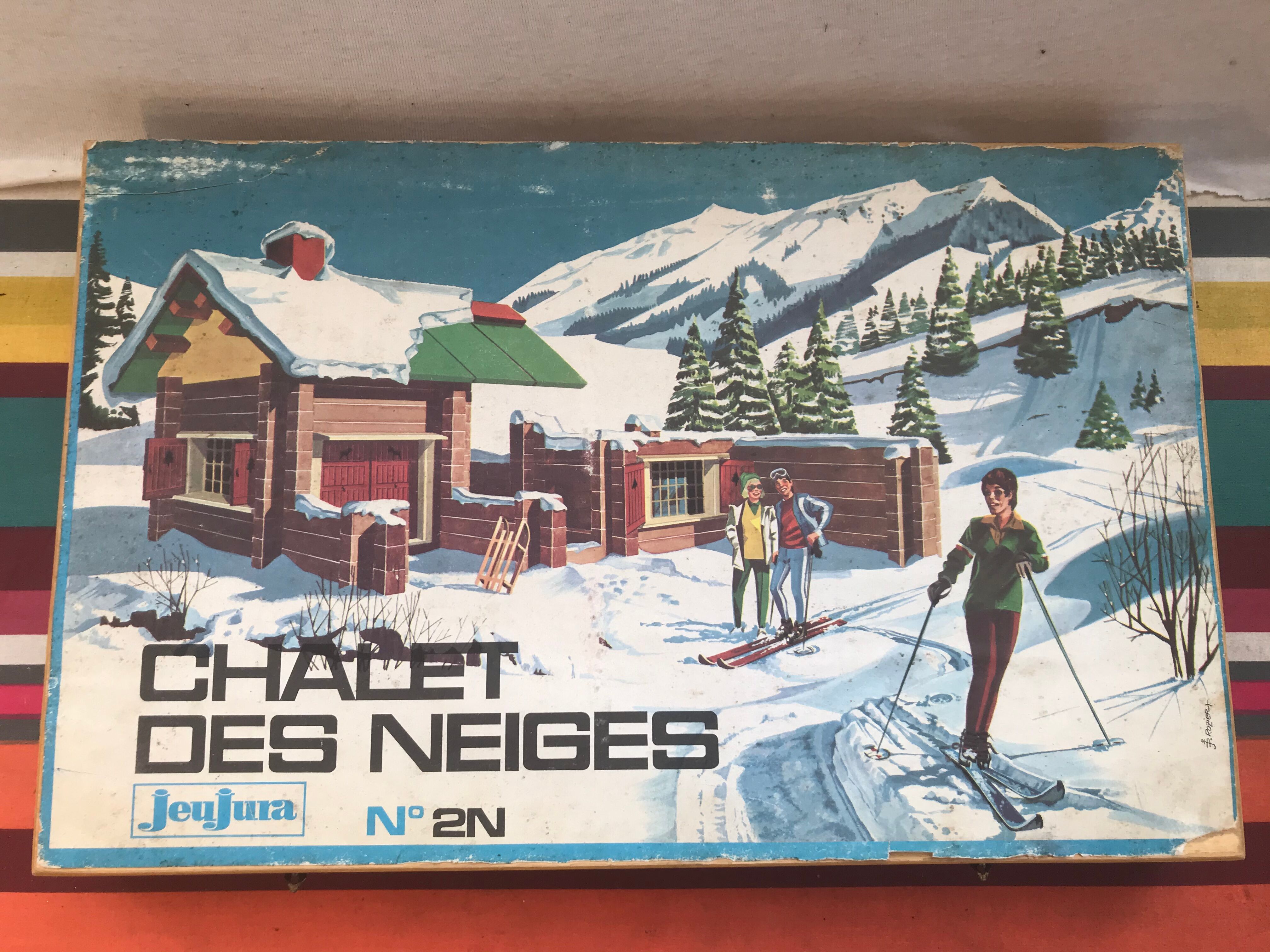 Former Construction Game JEUJURA No.2N Chalet Des Neiges - Vintage Wood Box