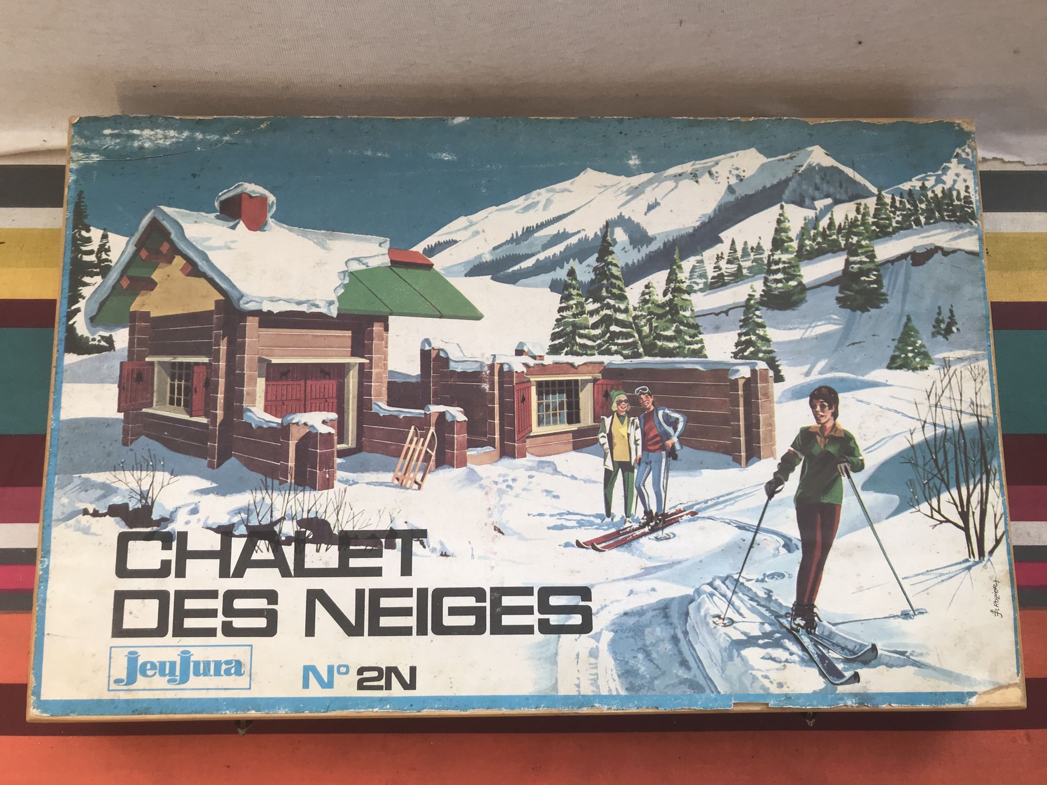 Former Construction Game JEUJURA No.2N Chalet Des Neiges - Vintage Wood Box