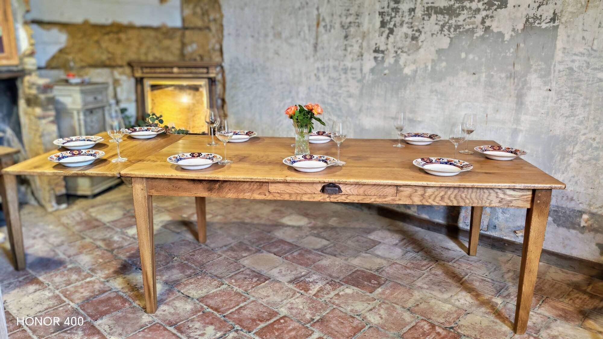 Large authentic farmhouse table made of solid French oak.
