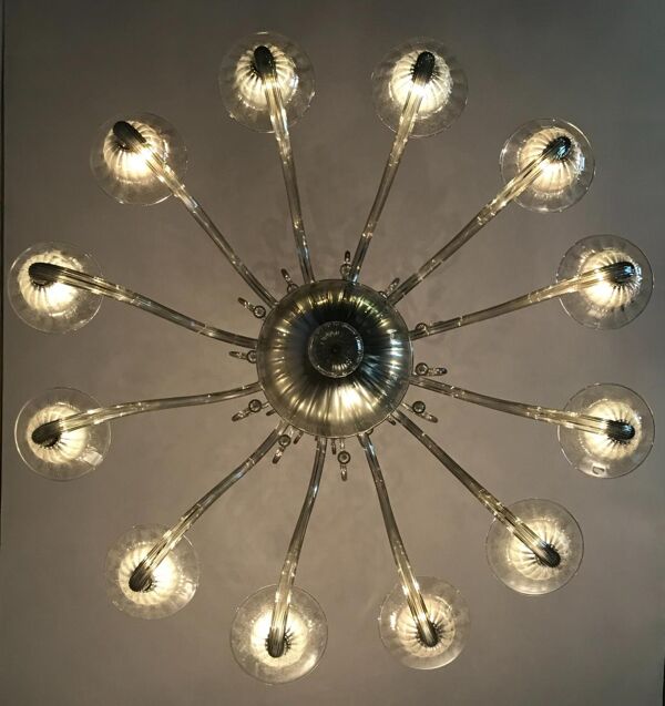 Lustre en verre de Murano, gris clair
