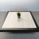Table basse vintage travertin et bois design 1970