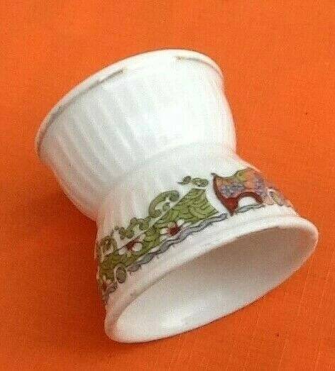Art Nouveau Gadrooned Diabolo Egg Cup White Porcelain with Frieze Decoration