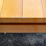 Dining table in beech wood with stripes of hibiscus, italy 70s