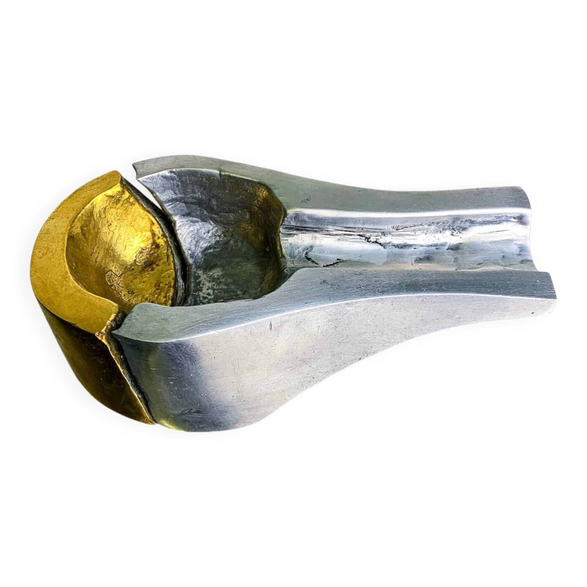 Brutalist cigar ashtray by Arte3, bronze & aluminium, Spain 1980s