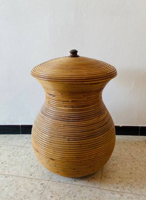 Large covered rattan basket