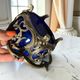 Antique cobalt blue glass biscuit barrel with ornate metal – Louis style