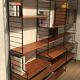 Vintage modular wall-mounted library shelf in blond walnut 1960-80