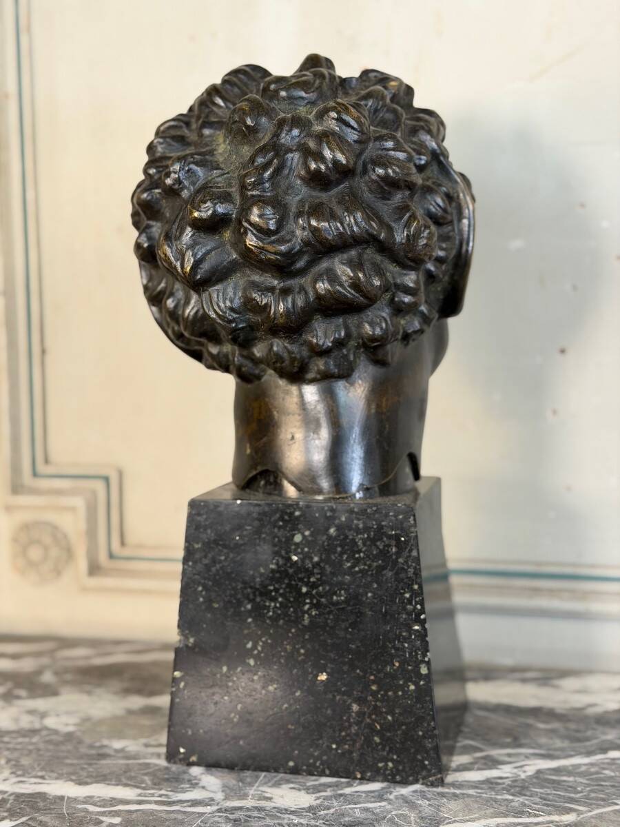 Head of a faun smiling, bronze after the antique, 19th century.