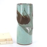 Blue vase with abstract ceramic decor by Jean Cacheleux