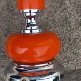 Designer lamp from the 70s in chrome metal and orange lacquered wood