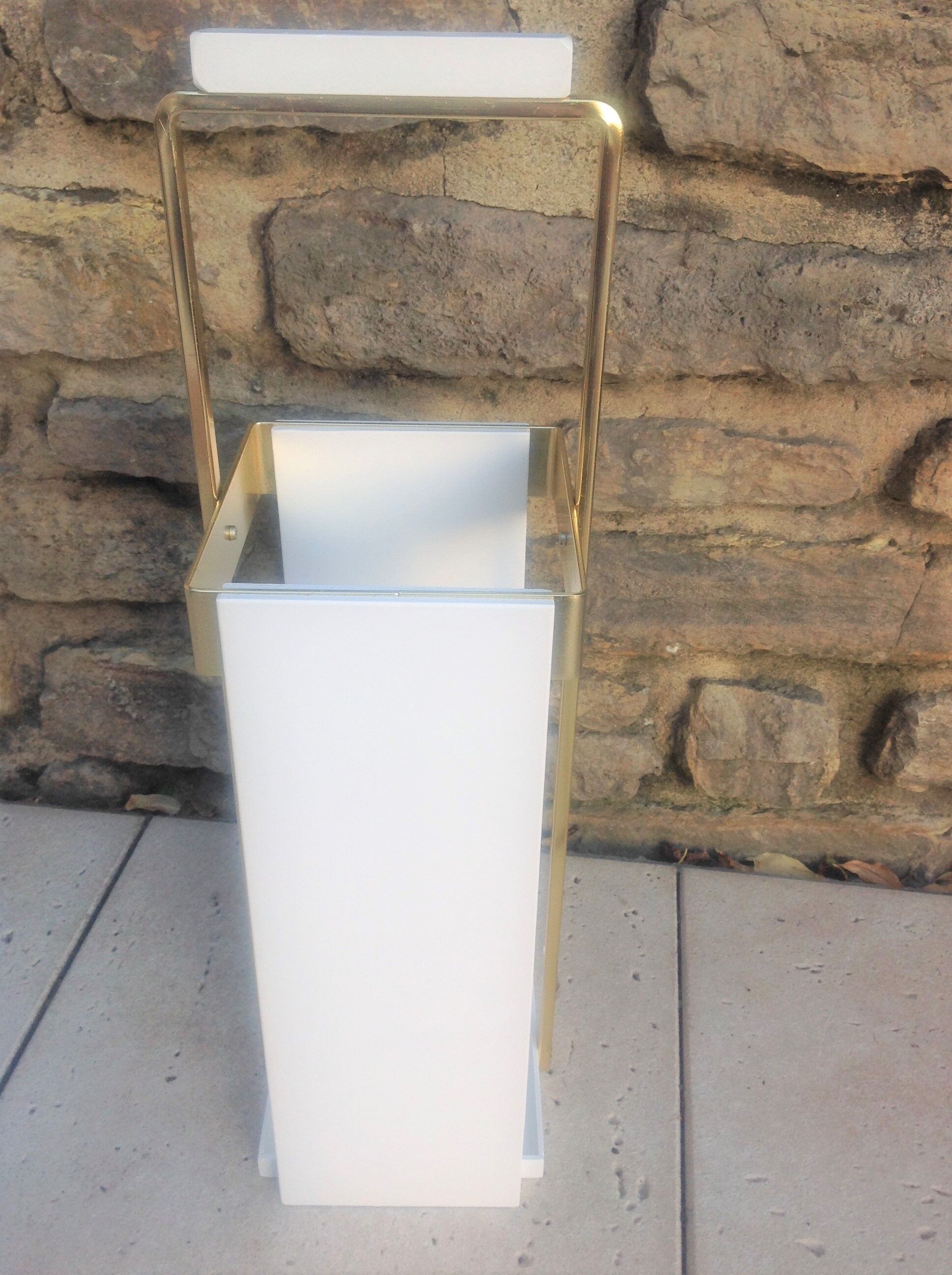 White lacquered wood and brass umbrella stand / vintage 60s-70s