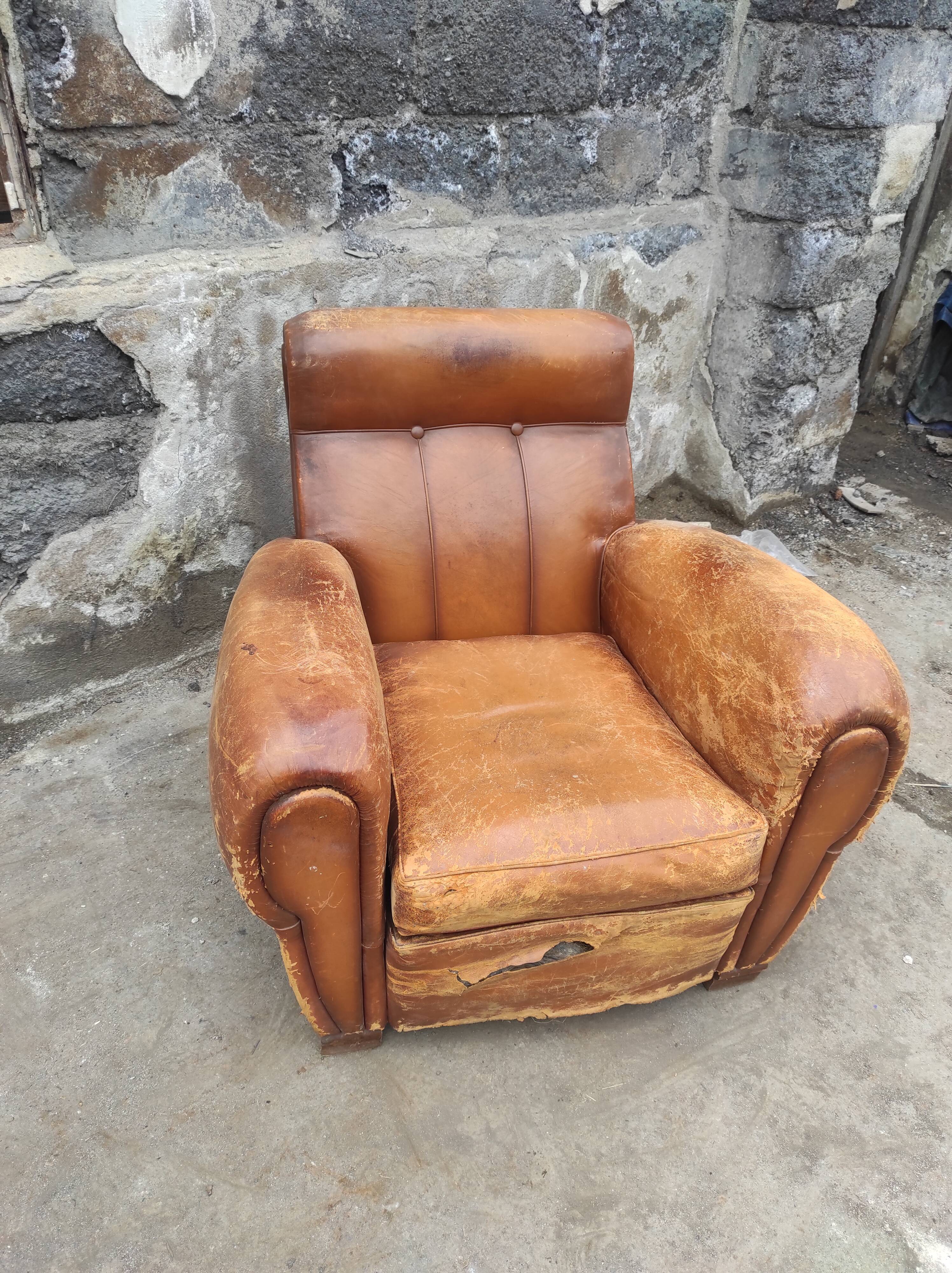 Red leather club chair