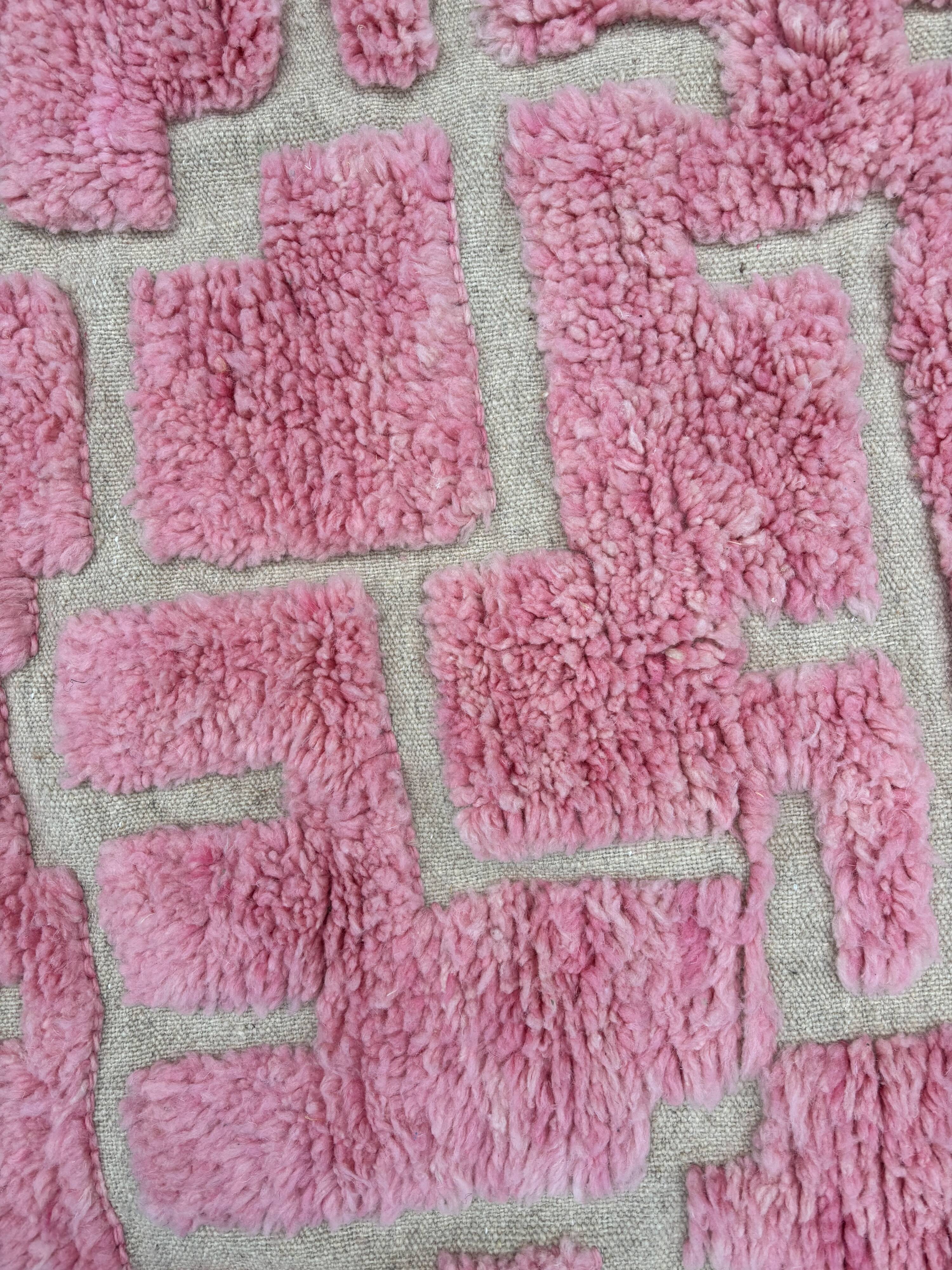 Large Pink Berber Rug – Hallway Size 85x300 cm, 100% Wool
